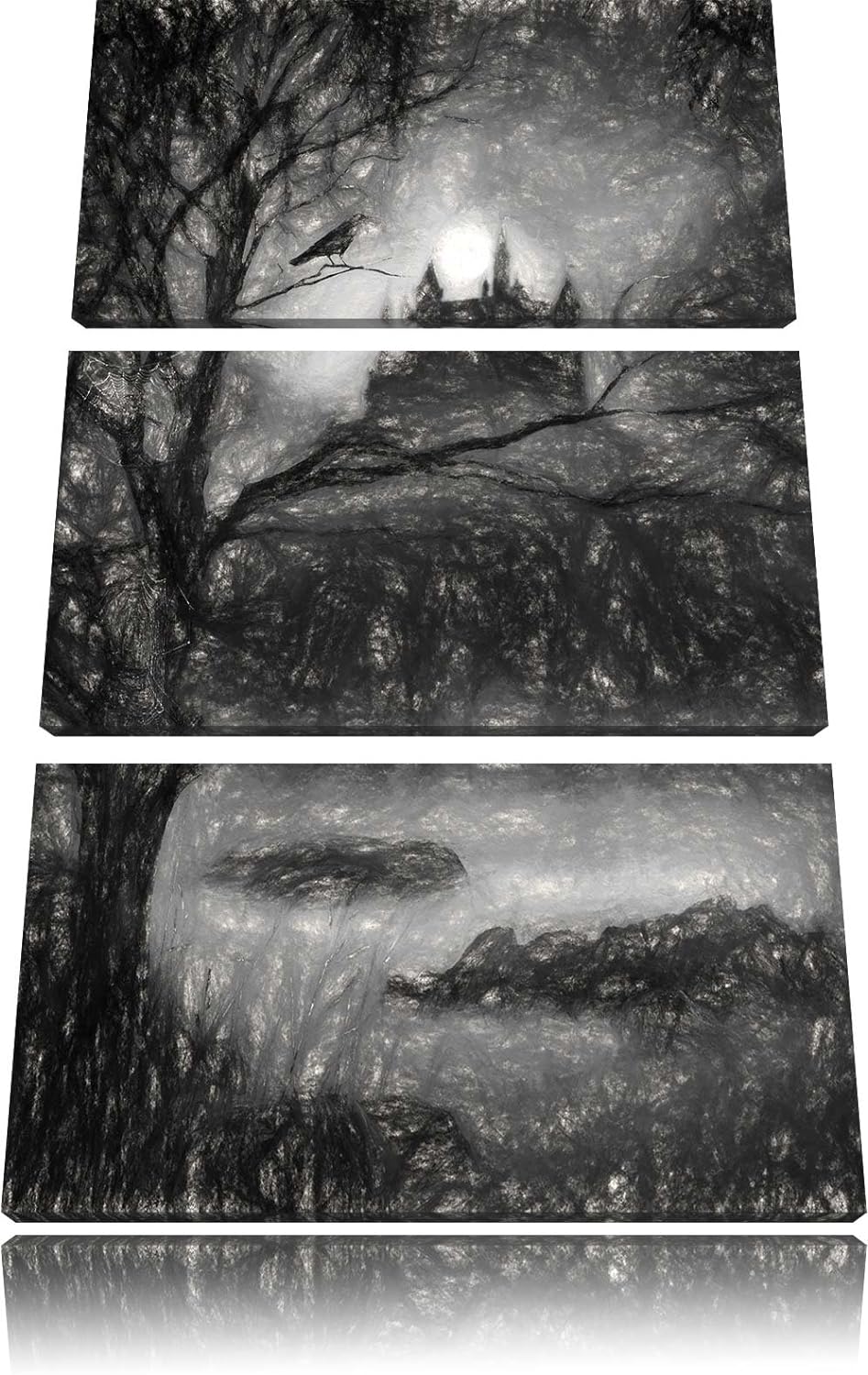 Pixxprint düstere Burg als Leinwandbild/Grösse: 3 Teilig (120x80) cm/Wandbild/Kunstdruck/fertig besp