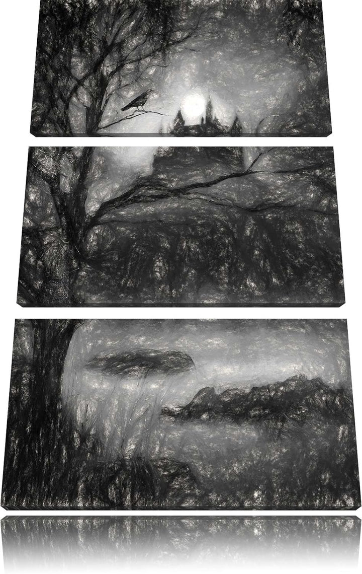 Pixxprint düstere Burg als Leinwandbild/Grösse: 3 Teilig (120x80) cm/Wandbild/Kunstdruck/fertig besp