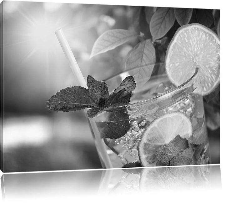 Pixxprint Erfrischender Mojito Cocktail Kunst Pinsel Effekt, Format: 100x70 auf Leinwand, XXL riesig