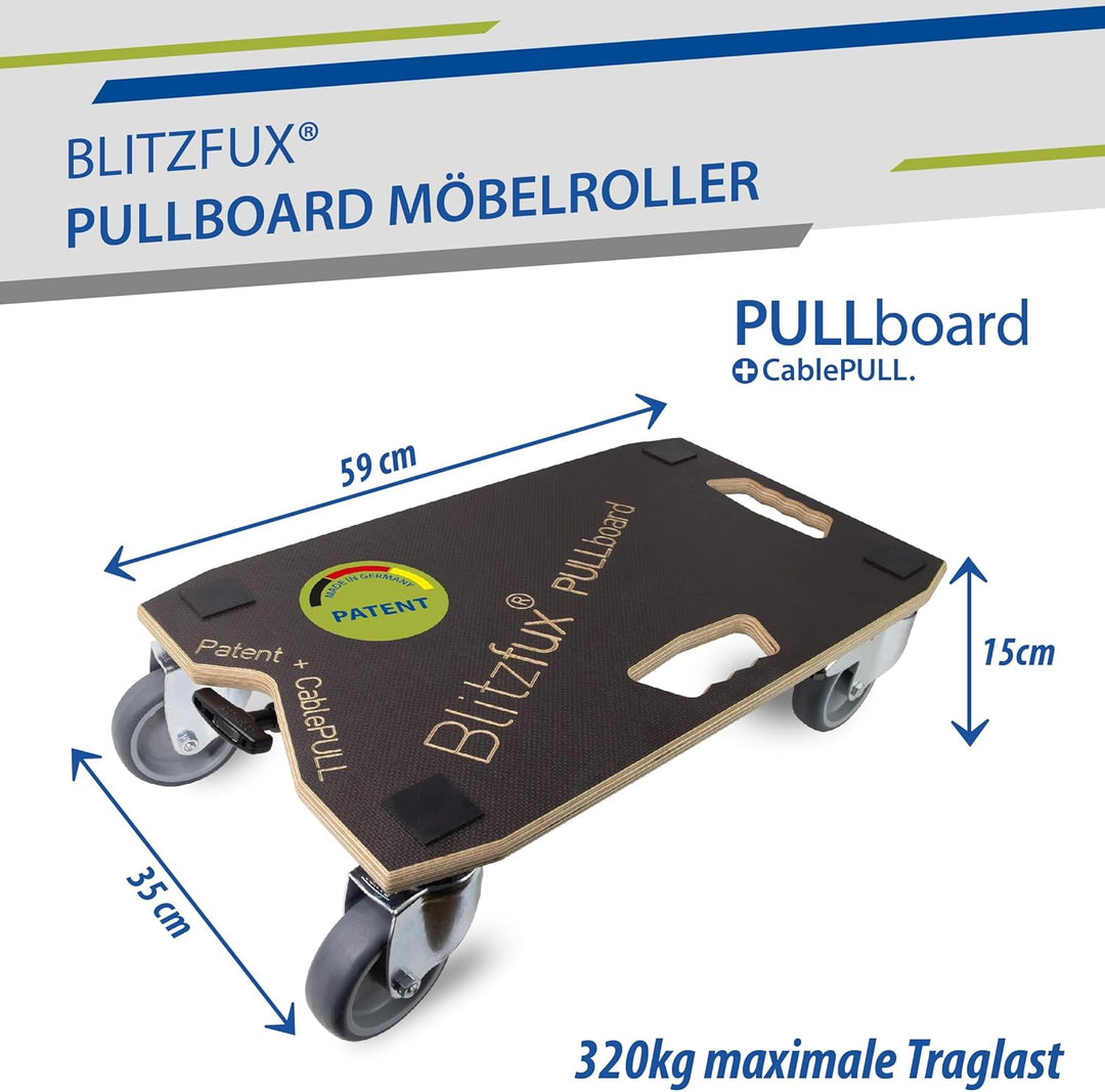 Pullboard Möbelroller mit 320 kg Traglast - Leicht & Stark - 4,7 kg Gewicht - Ergonomisches Design m