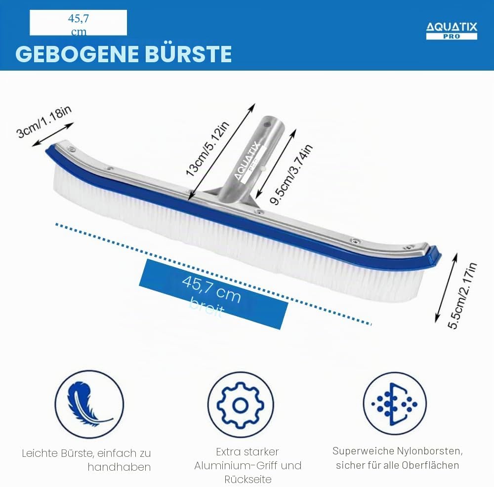Aquatix Pro Poolbürste, reinigingsborstel voor zwembaden, Aluminium, 45,7 cm, met EZ-Clips; deze rob