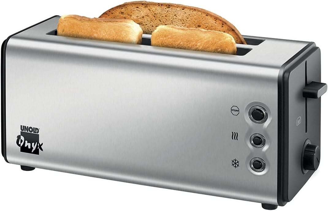 Unold 38915 Doppel-Langschlitztoaster - 4-Scheiben- Toaster, Edelstahl, 4 Funktionen: Auftauen, Aufw