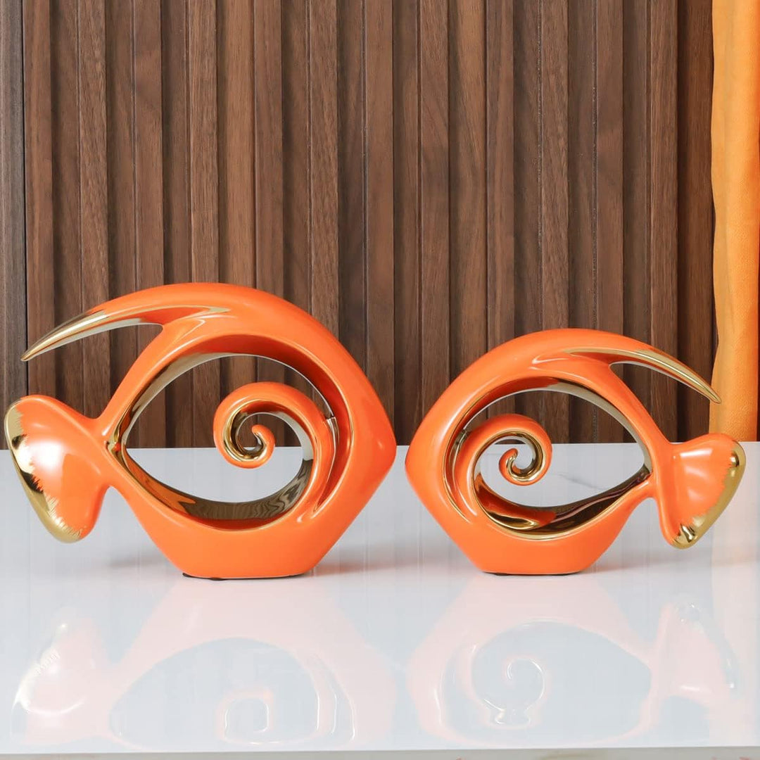 Orange Gold Keramik Fisch Figuren – Küste Wohnkultur, moderne Ozean Mittelstücke für Wohnzimmer, Ess