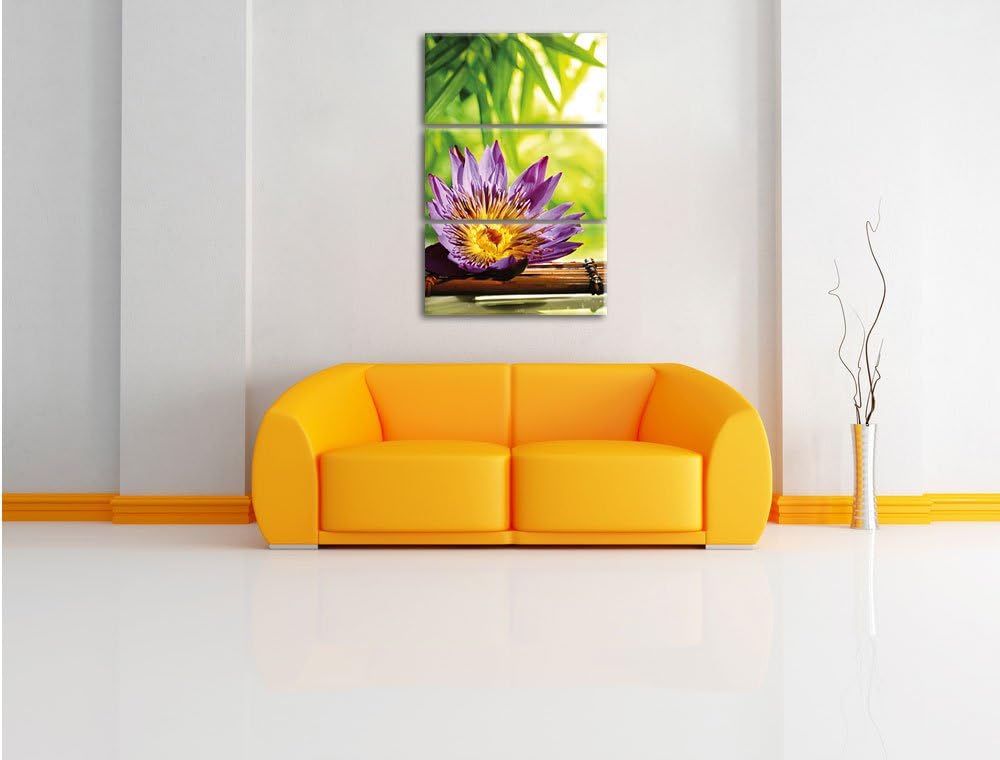 Pixxprint Seerose auf Bambus Wellness 3-Teiler Leinwandbild 120x80 Bild auf Leinwand