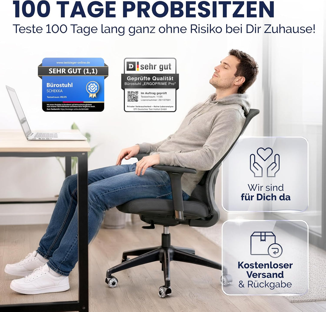 SCHEKKA® Bürostuhl Ergonomisch Testsieger - Besonders individuell Einstellbarer Schreibtischstuhl mi