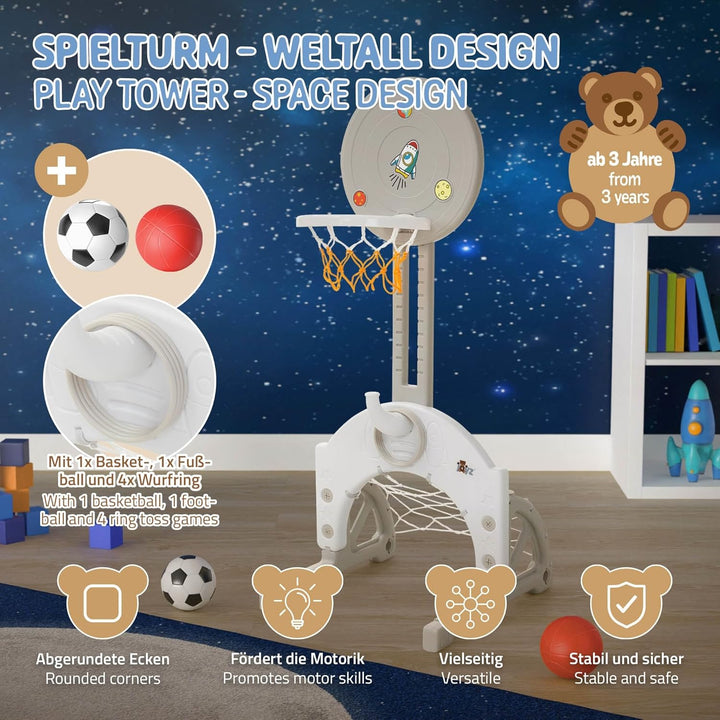Joyz Kinder Basketballkorb Set, 3-in-1 Basketballständer höhenverstellbar mit Basketballkorb, Fussba