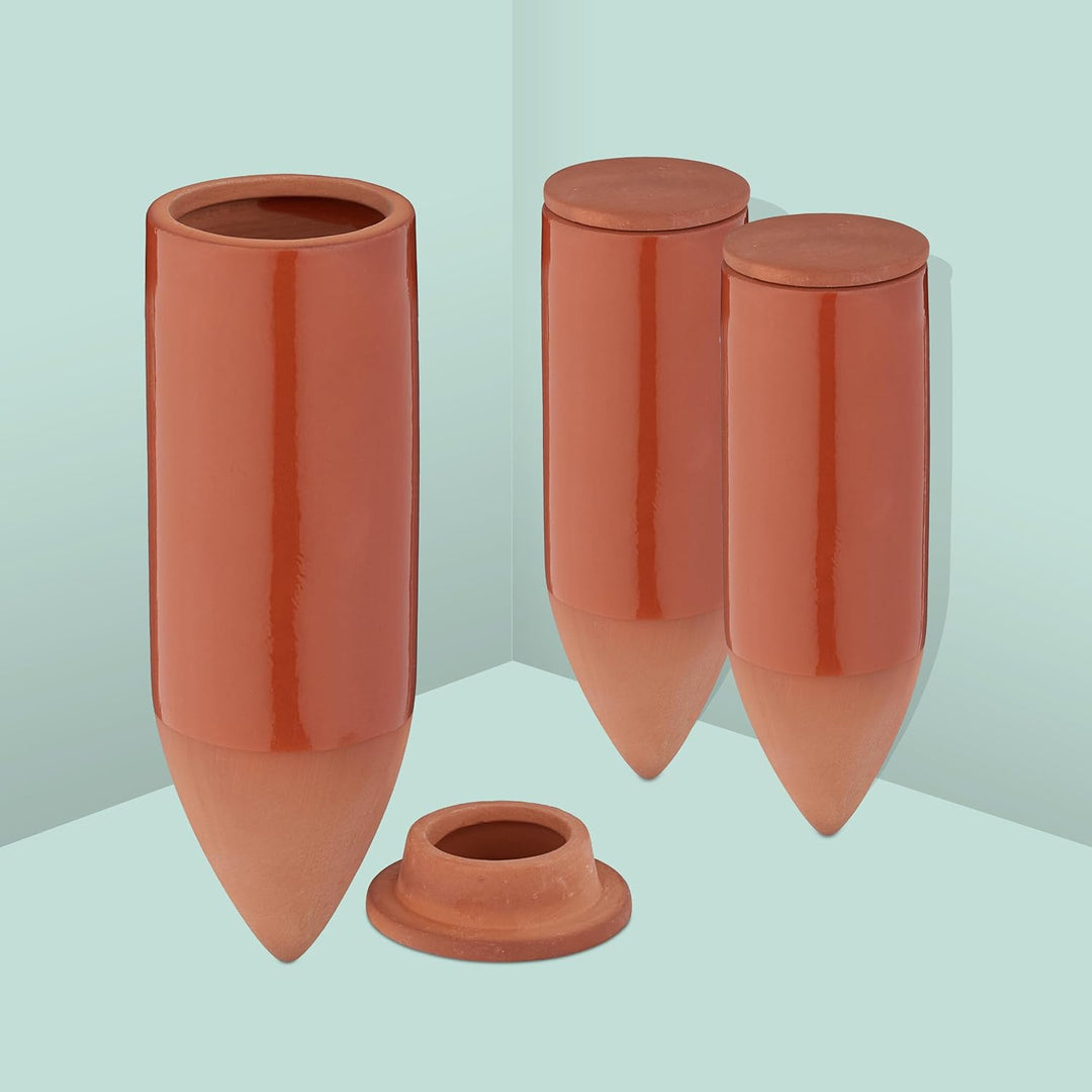 Relaxdays Tonkegel Bewässerung, 3er Set, 330ml, Giesshilfe Zimmerpflanzen, Balkonkästen, Giesskegel