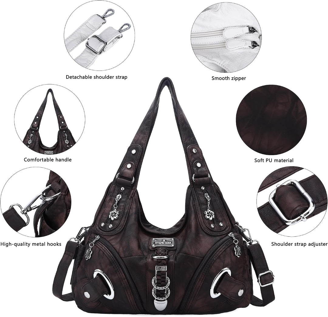 Angel Kiss Damen Schultertasche Hobo Tasche Umhängetaschen Schlusstaschen Henkeltaschen weiches PU L