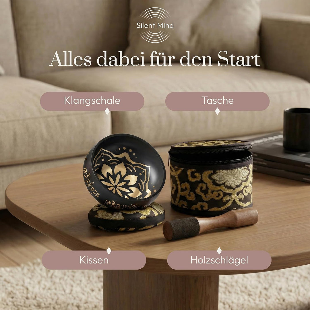 Tibetische Klangschale ~leicht zu spielen mit doppelseitigem Klöppel &amp; Kissen - schöner Klang für He