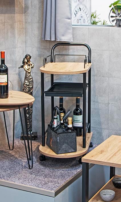 HAKU Küchenwagen Eiche hell, schwarz, MDF, Metall - Masse: B 65 x H 83 x T 35 cm, Style: Modern