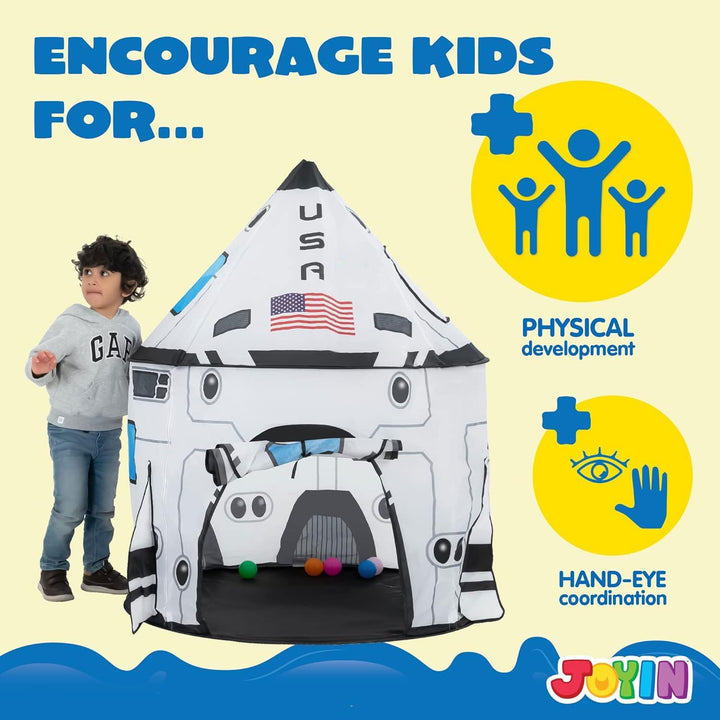 JOYIN Raketen Kinderzelt für Drinnen Spielzelt Kinder Pop up Spielzelt Kids Indoor Outdoor Weltraumz