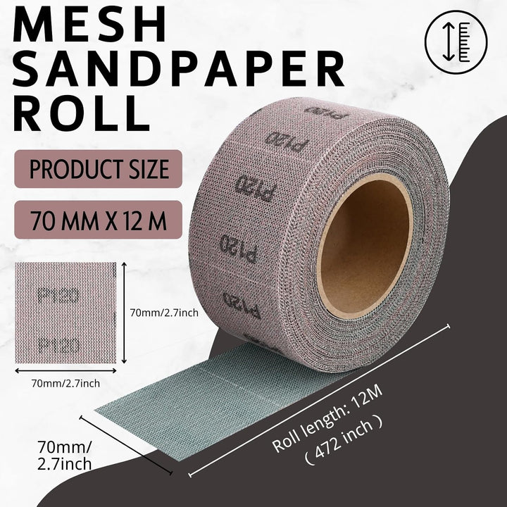Shineboc Körnung P240 Netz Schleifpapier Rolle Klett, 70 mm x 12 m, Kollokation mit 70mm Breites Han