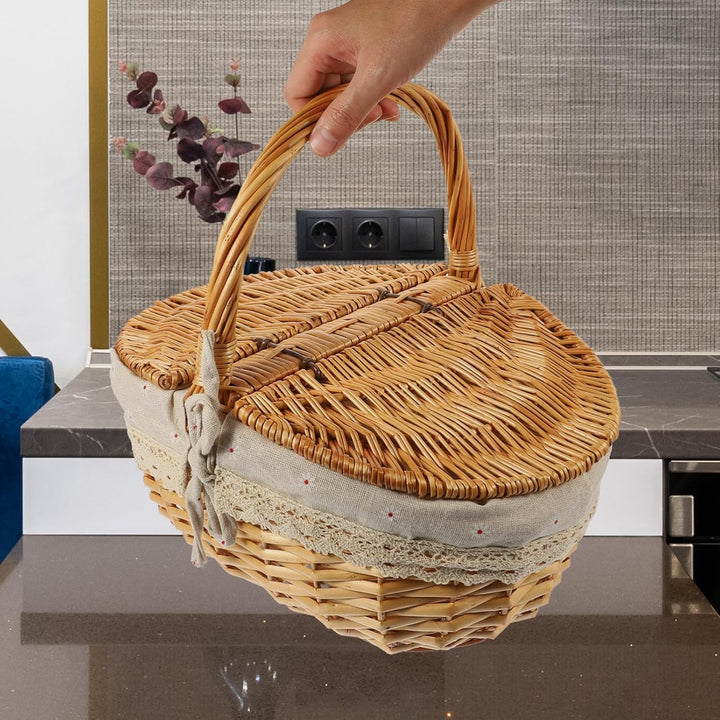 Toddmomy Flechtkorb Mit Deckel Und Griff Rattan Picknickkorb 13.8X9.8X6.7 Zoll Vielseitiger Aufbewah