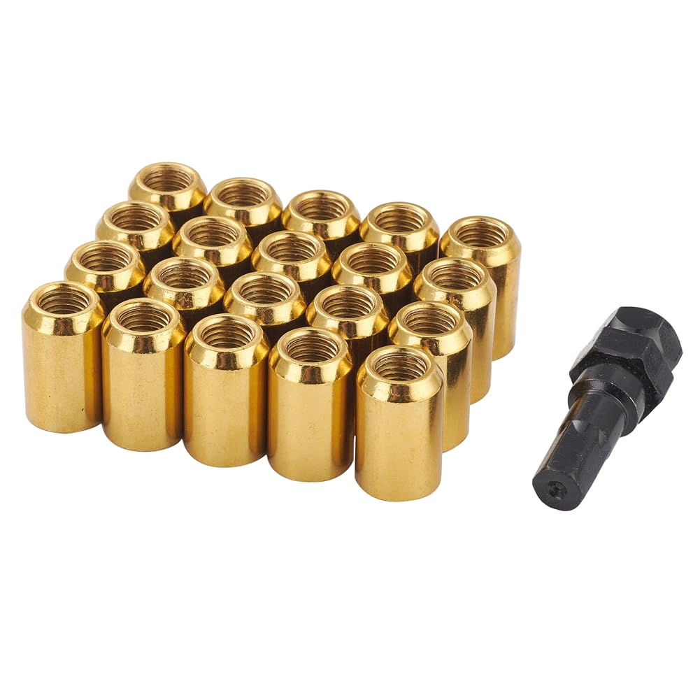 XRMXF 20 Stück Kegel 60° Schmal Sechskantschlüssel Stahl Lug Nuts M12 x 1,5 Radmuttern (Gold), Gold