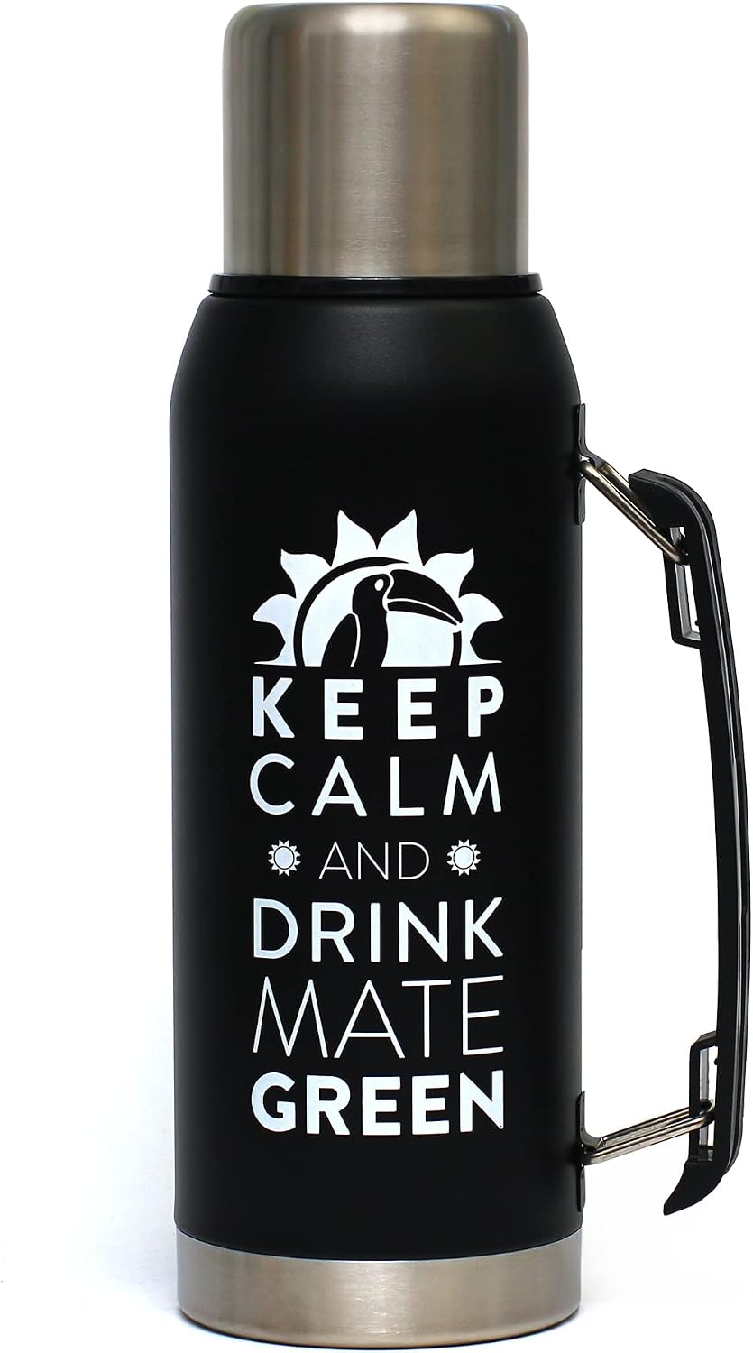 Mate Green Largoinox Vacuum Flask 1L Schwarz ● INOX 18/8 Edelstahl Thermoflasche ● Ideal für Mate Te
