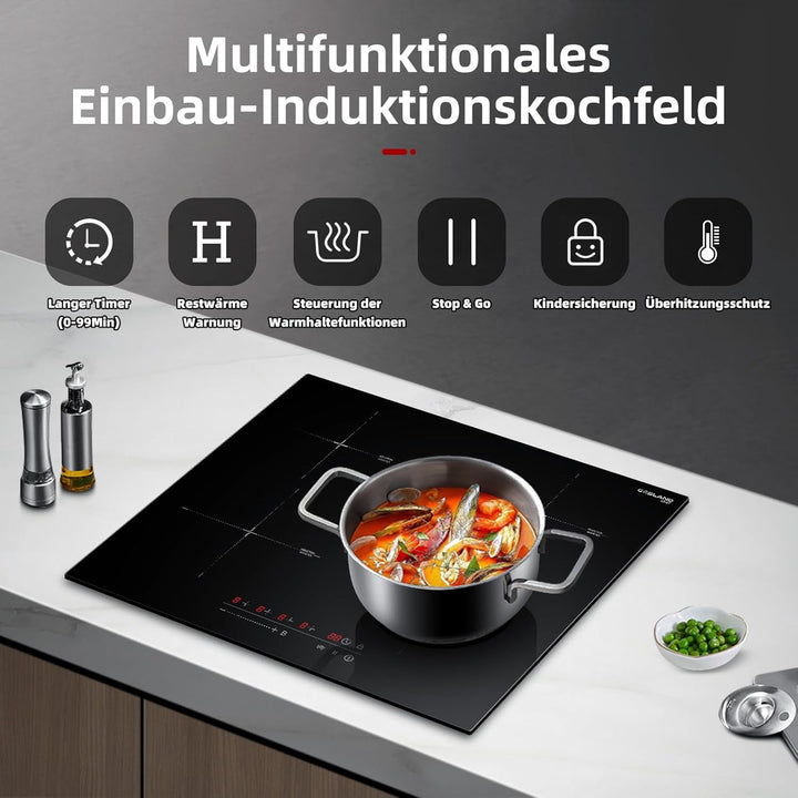 GASLAND Chef IH60BF-DE Einbau Induktionskochfeld 60 cm 4 Kochzonen, Autarkes Kochfeld 4 Platten mit