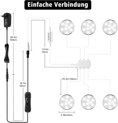 LABOREDUCER Schrankbeleuchtung - Dimmbar Unterbauleuchten mit Fernbedienung & 6er LED Nachtlicht Sch