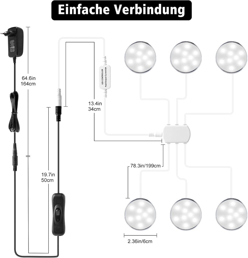 LABOREDUCER Schrankbeleuchtung - Dimmbar Unterbauleuchten mit Fernbedienung & 6er LED Nachtlicht Sch