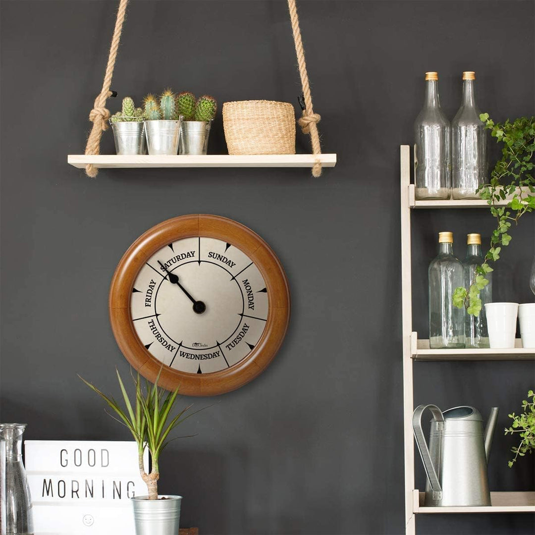 DayClocks Klassische Tagesuhr - Wochentag Uhr - Tagesuhr mit Mitternachtsmarkierungen - Einzigartige