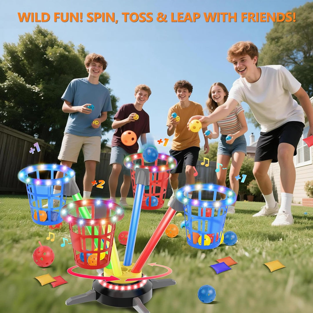 3-in-1 Ringwurfspiel mit Sandsäckchen für Kinder, wiederaufladbares Hüpfspiel mit Musik Licht, elekt