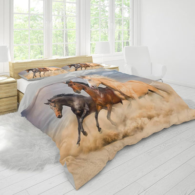 JEFFEL Pferde Bettwäsche Set 135x200 cm, Kinderbettwäsche, Pferde Motiv 3D Tier Motiv, Mikrofaser, S