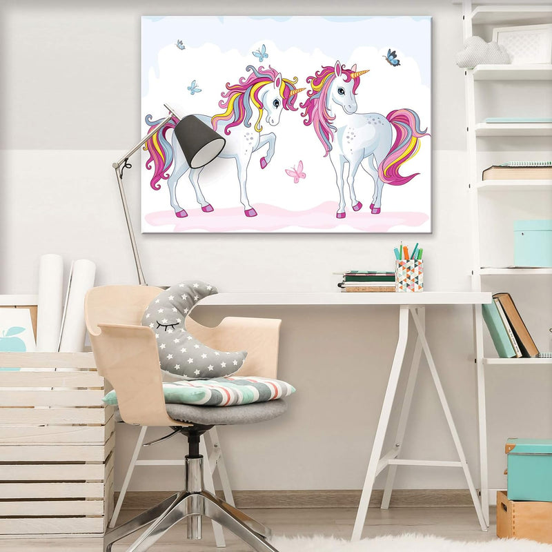 Forwall Leinwandbild Canvas Einhorn Kinderzimmer - Mädchen Schmetterling Wandbilder für Kinder Bild