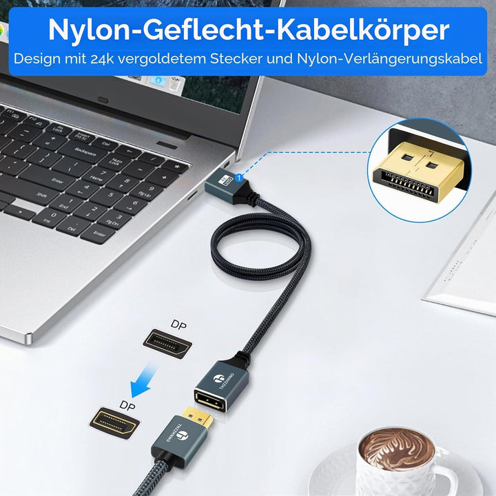 Thzzhnno DisplayPort Verlängerungskabel 5M, DisplayPort 4K Stecker auf Buchse Kabel Unterstützt 4K@6