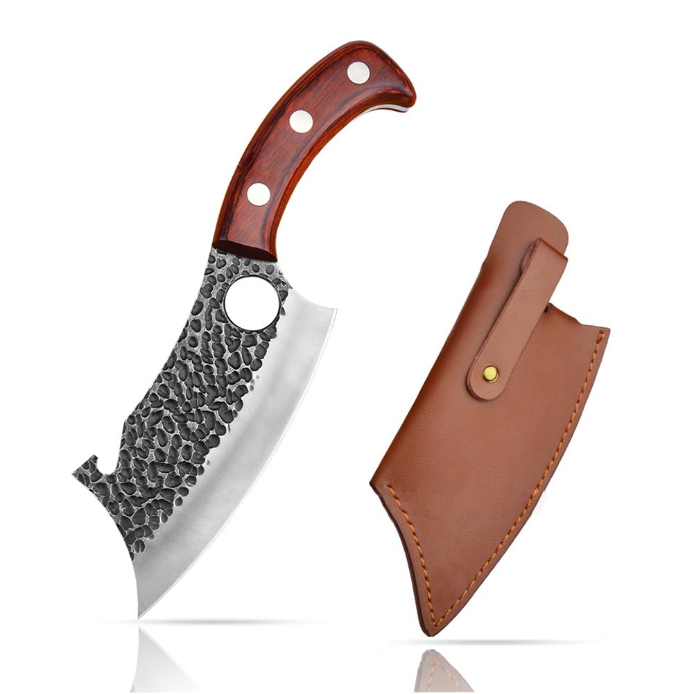 Hackmesser mit Holzgriff, Küchenmesser Scharf Hackbeil Kochmesser Profi Messer Handgeschmiedet Küche