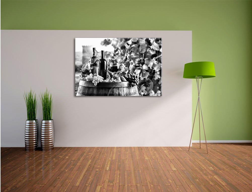 Pixxprint Monocrome, Weintrauben am Fass, Format: 100x70 auf Leinwand, 100x70