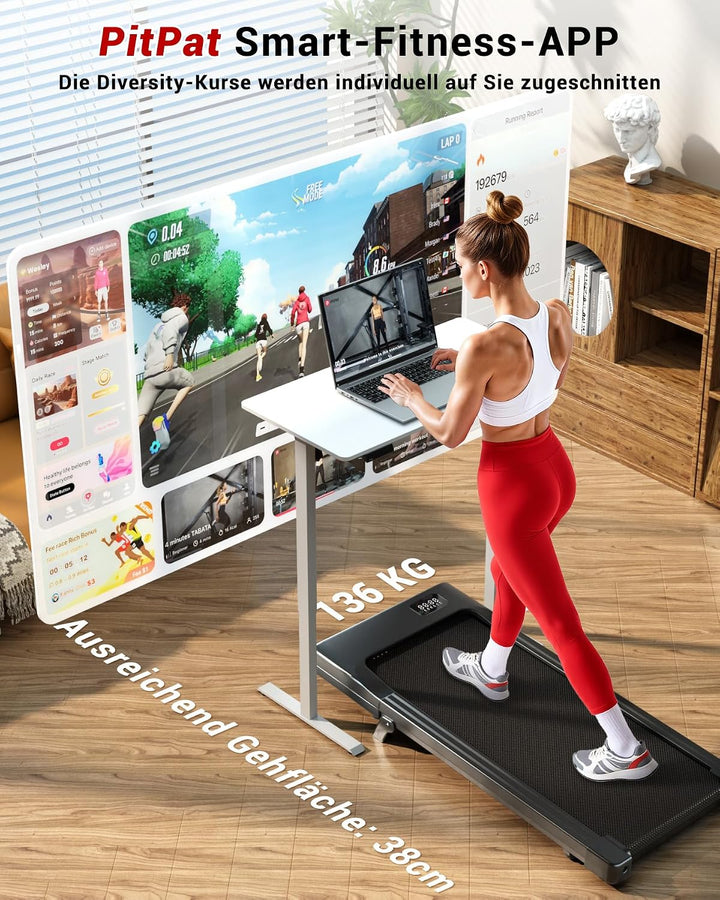 Superun Walking Pad mit Steigung 6%, Laufband für Zuhause mit App max 6km/h und 12km/h Version, Schr