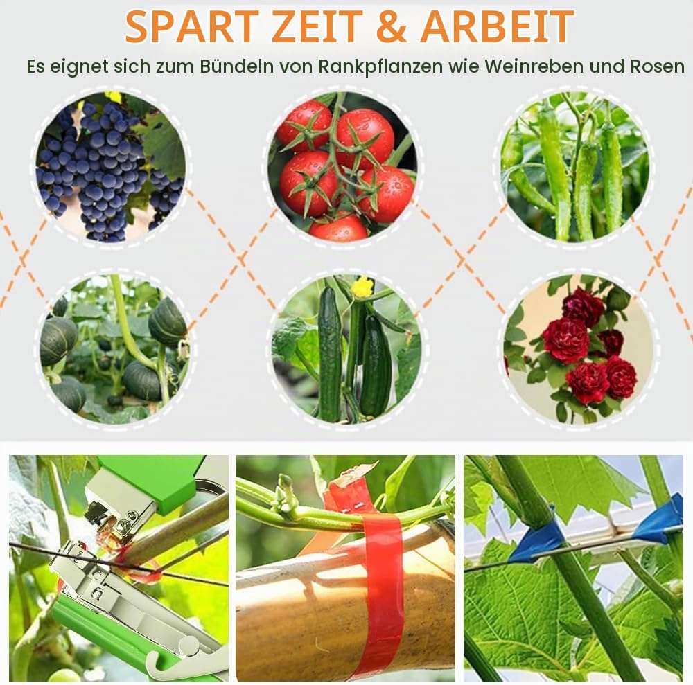 Pflanzenbindemaschine,Bindezange für Pflanzen,Pflanzenbindegerät mit 10000 Stück Nägel und 20 Rollen