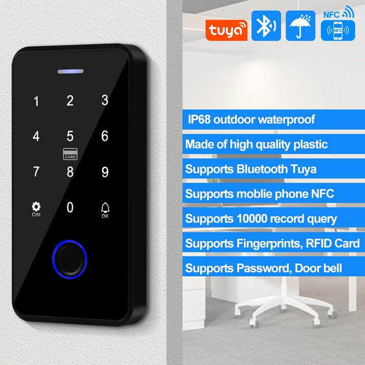QTTYELOK Bluetooth Tuya Zutrittskontrollsystem-Kit IP68 wasserdichte Fingerabdruck RFID Tastatur + N