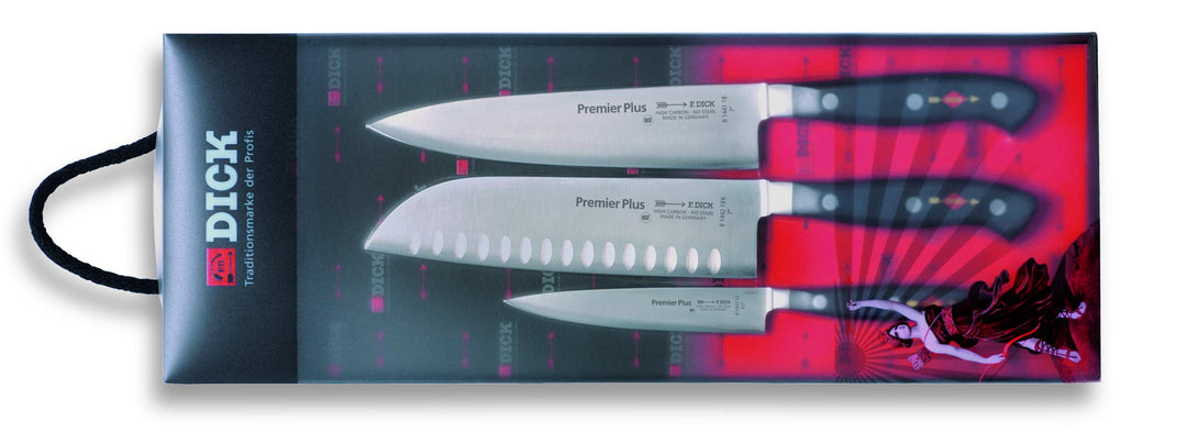 F. DICK Messerset, Premier Plus Eurasia (Gyuutoo Messer, Santoku, Officemesser, X50CrMoV15 Stahl, ni