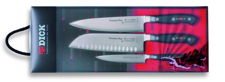 F. DICK Messerset, Premier Plus Eurasia (Gyuutoo Messer, Santoku, Officemesser, X50CrMoV15 Stahl, ni