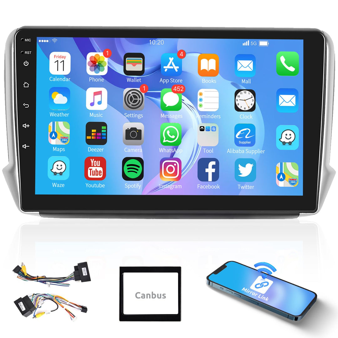 Podofo Autoradio für Peugeot 208/2008 2012-2018, 10.1" Touchscreen Android Radio mit Mirror Link, Bl