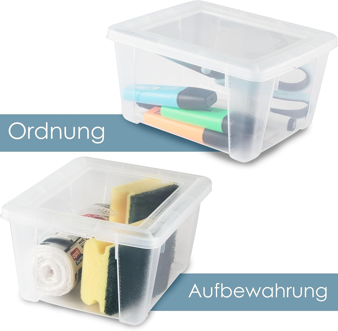 6 x Aufbewahrungsbox Deckel 2L 19x16x10cm transparent Kunststoff Box Büro 6 2 Liter ohne Rollen, 6 2