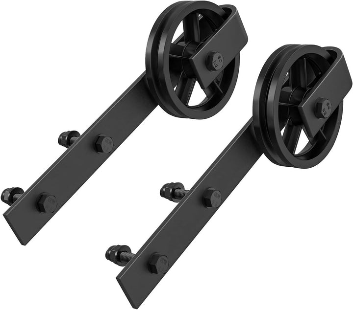 WINSOON Schiebetüraufhängungs-Hardware für Scheunentür, 2 Stück, schwarz, grosses Speichenrad (2 Stü