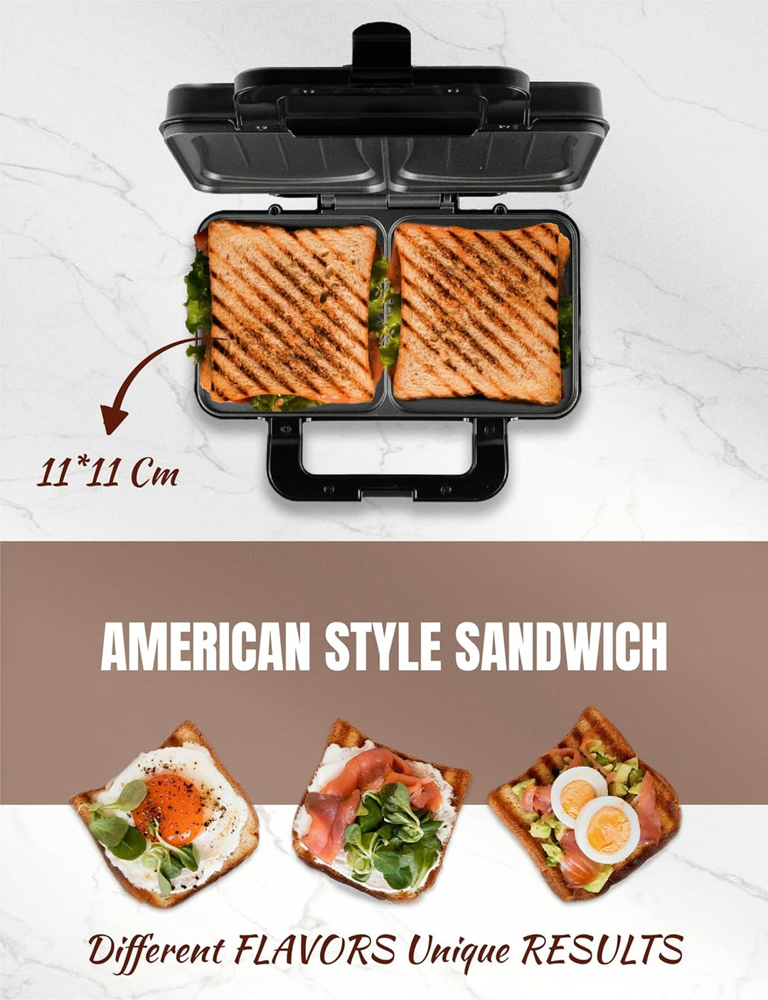Bestron XL Sandwichmaker, Sandwich-Toaster für 2 Sandwiches in Muschelform, ideal für American Sandw