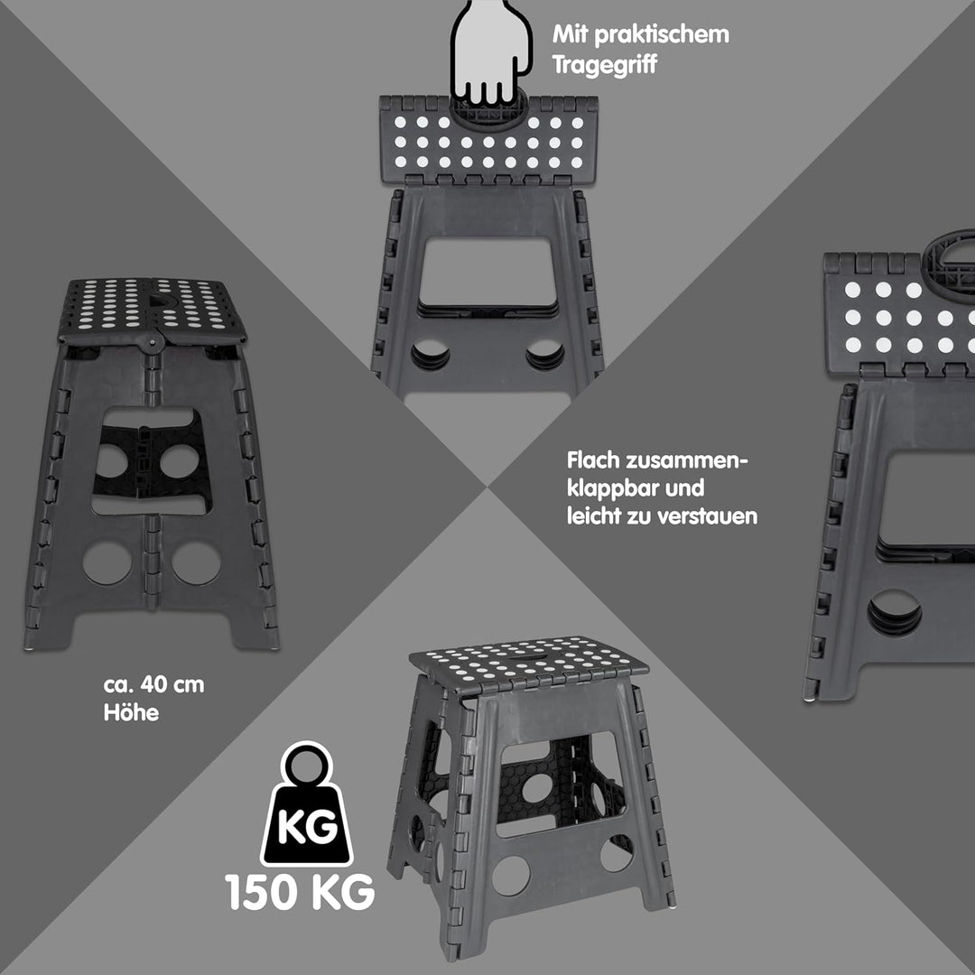 Deco4Me XL Tritthocker klappbar 40 cm hoch, belastbar bis 150 kg, 1 Stufe, rutschfest - Faltbarer Kl