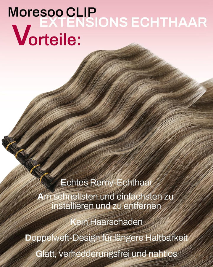 Moresoo Echthaar Extensions Clip in Haarverlängerung Remy Echthaar Clip in Extensions Echthaar Dunke