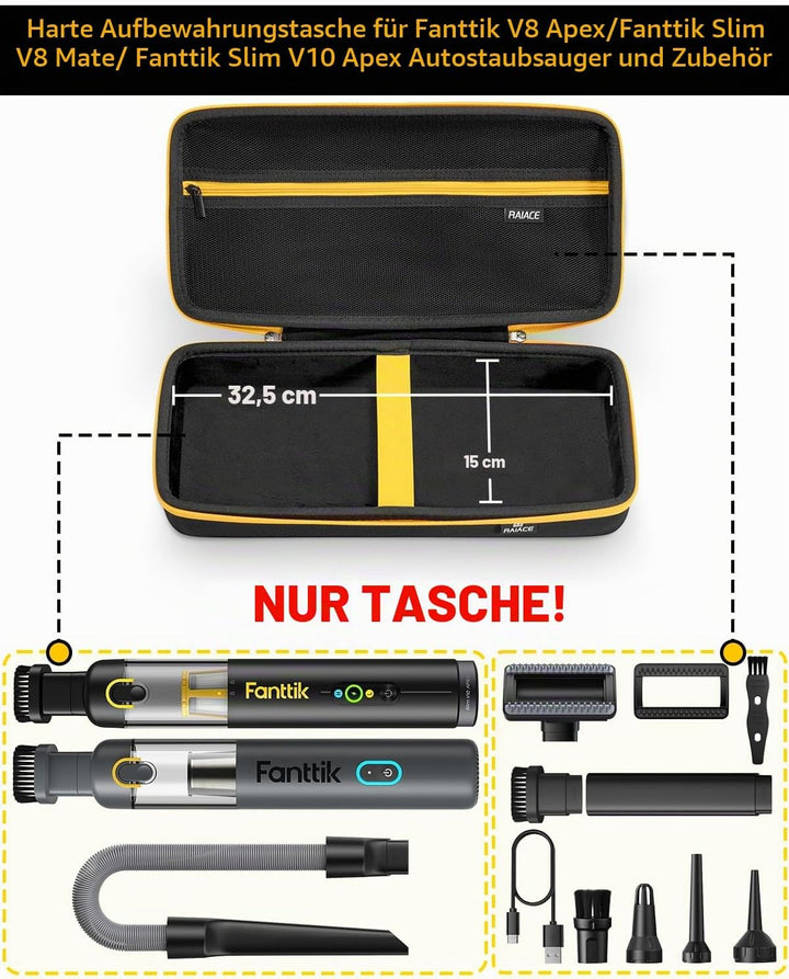 RAIACE Autostaubsauger-Etui, Hartschalen-Reiseetui, kompatibel mit Fanttik V8 Apex/Slim V8 Mate/ V10
