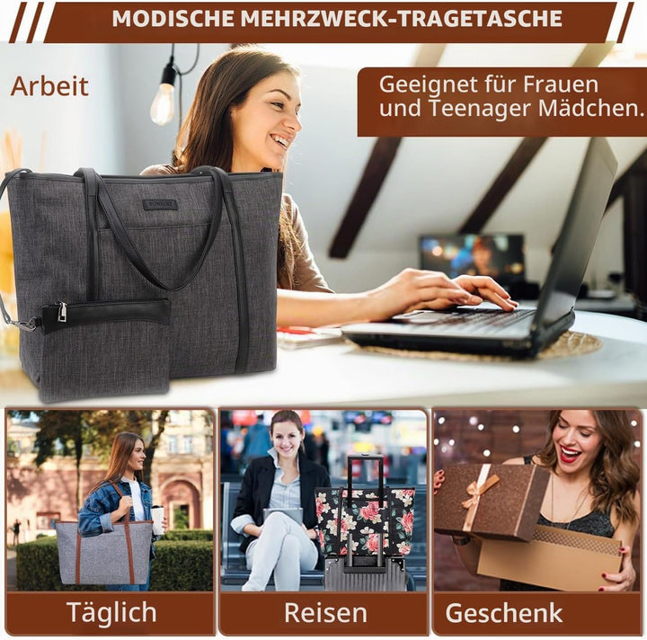 VX VONXURY Laptop Handtasche Damen Canvas Laptoptasche 15,6 Zoll Schultertaschen Shopper, Grosse Arb