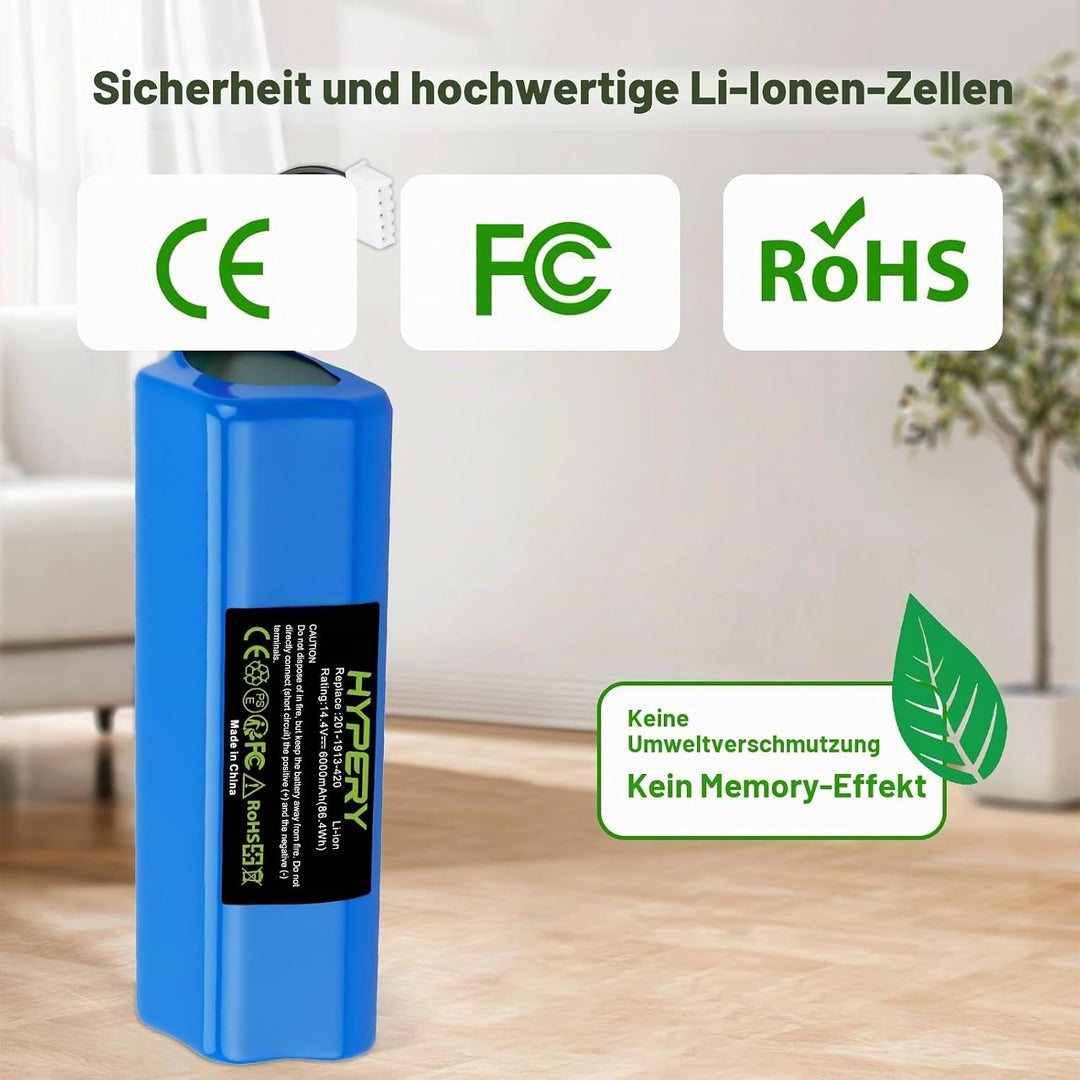 14.4V 6000mAh Ersatz Li-ion Akku für Staubsauger Akku Ecovacs Deebot T8/T8+/T9/T9+, für Deebot Ozmo