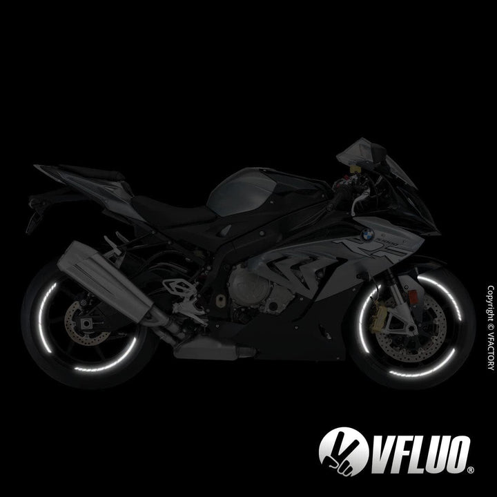 VFLUO - 2 x Kit Reflektierende Felgenrandaufkleber GP Motorrad, Aufkleber für 2 Räder 3M™-Technologi