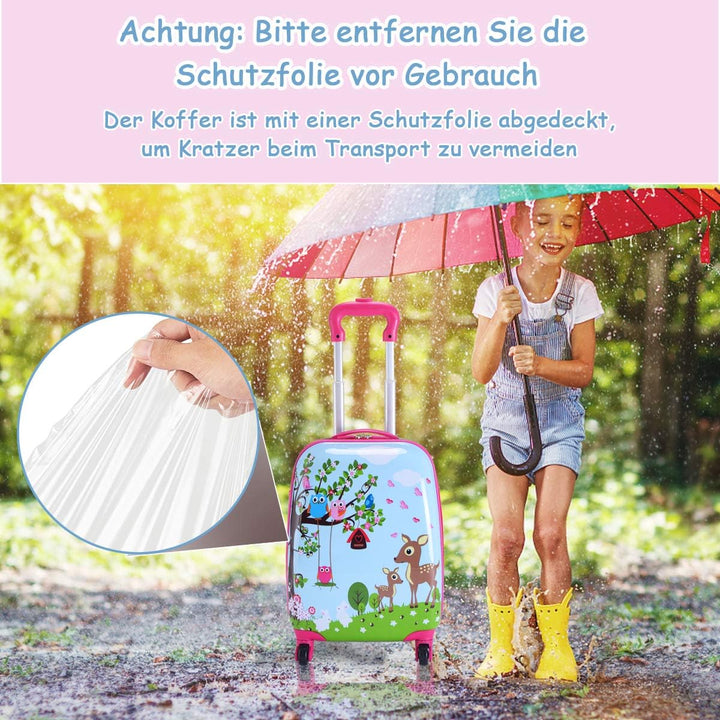 GOPLUS Kinderkoffer mit Rucksack, Kids Trolley, Kindergepäck mit Rollen, Reisekoffer mit Teleskopgri