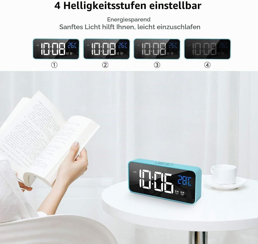 HOMVILLA Wecker, Wecker Digital mit Grosse LED Temperaturanzeige, Digitaler Wecker mit Dual Alarm, S