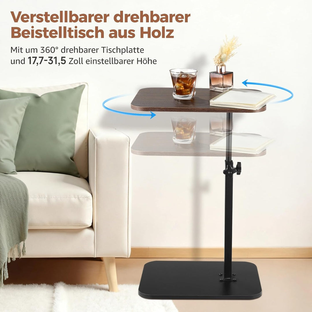 Varku Beistelltisch HöHenverstellbar, 360° drehbare Beistelltisch C Form, höhenverstellbar von 45–80