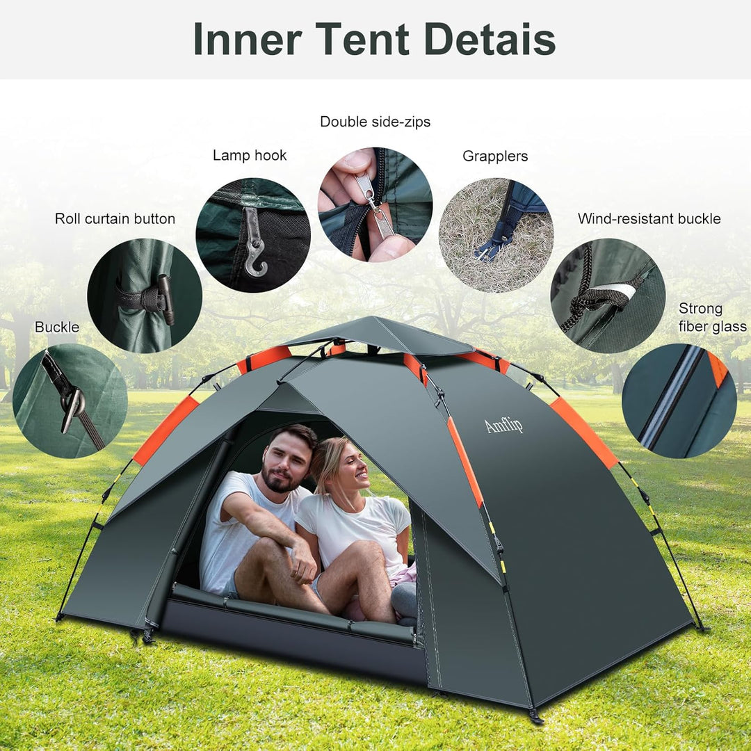 Amflip Campingzelt Automatisches 1 Personen Sofortzelt Pop Up Ultraleichtes Kuppelzelt 4 Jahreszeite