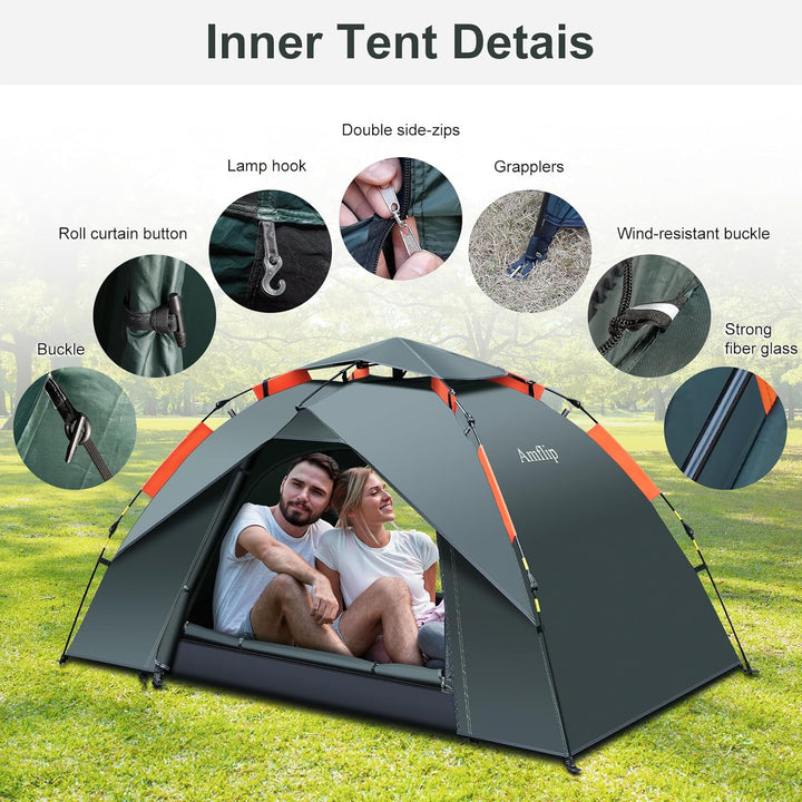 Amflip Campingzelt Automatisches 1 Personen Sofortzelt Pop Up Ultraleichtes Kuppelzelt 4 Jahreszeite