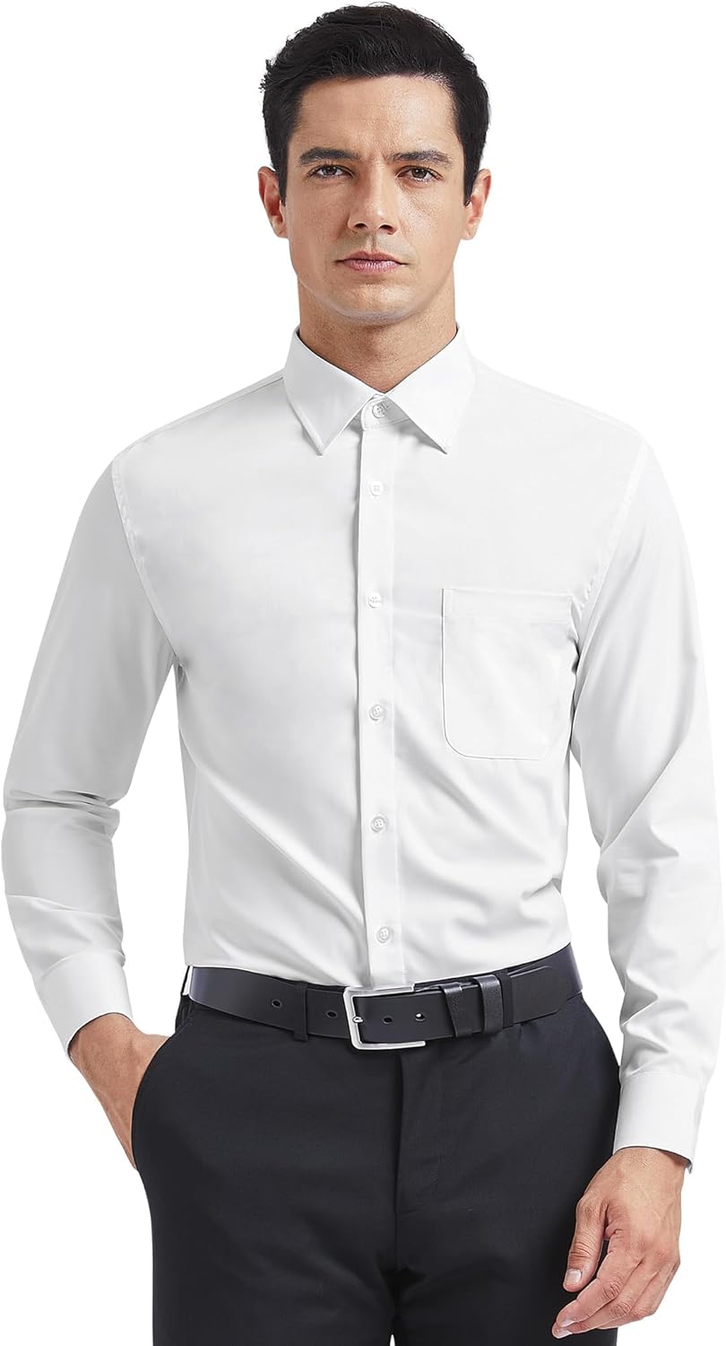 HISDERN Herren Hemd Langarm Einfarbige Hemden mit Krawatte und Taschentuch Formelle Businesshemd Hoc